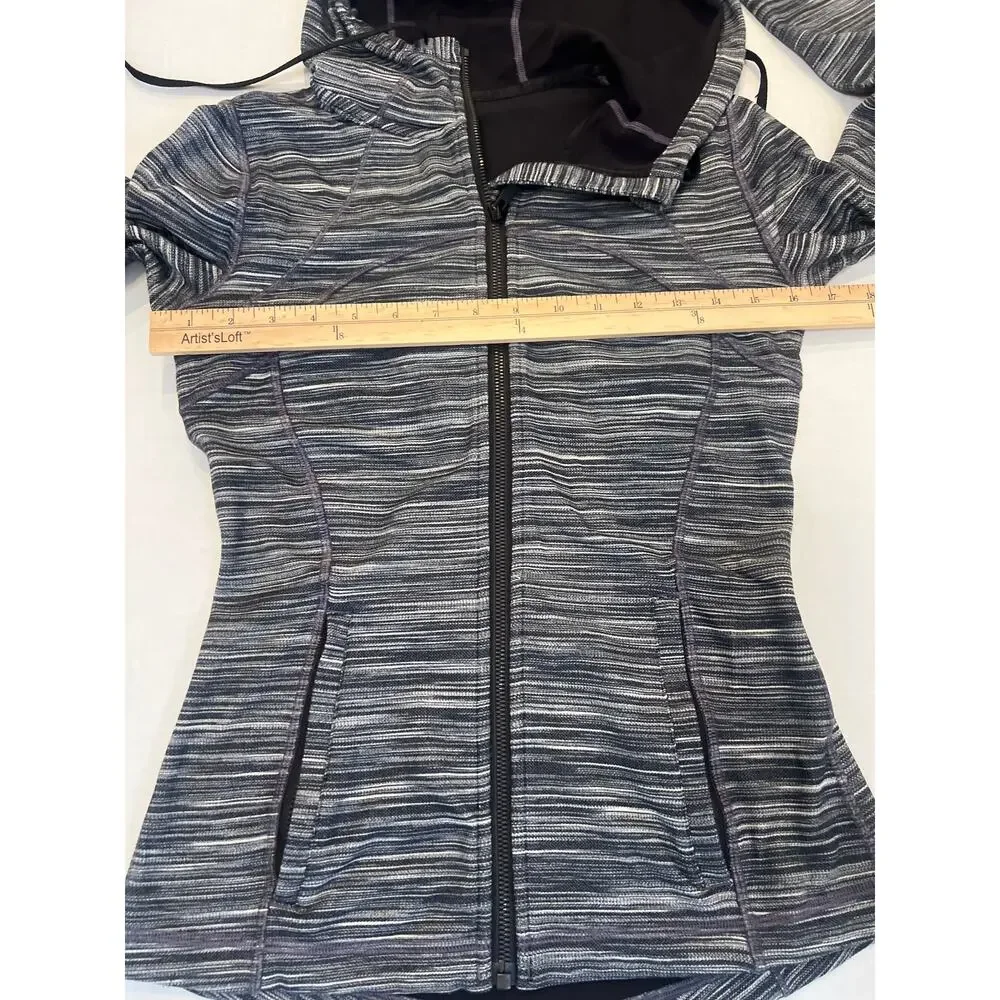 Lululemon Hooded Define Jacket  grey  white striped  Front zip Size 6 - Picture 13 of 14